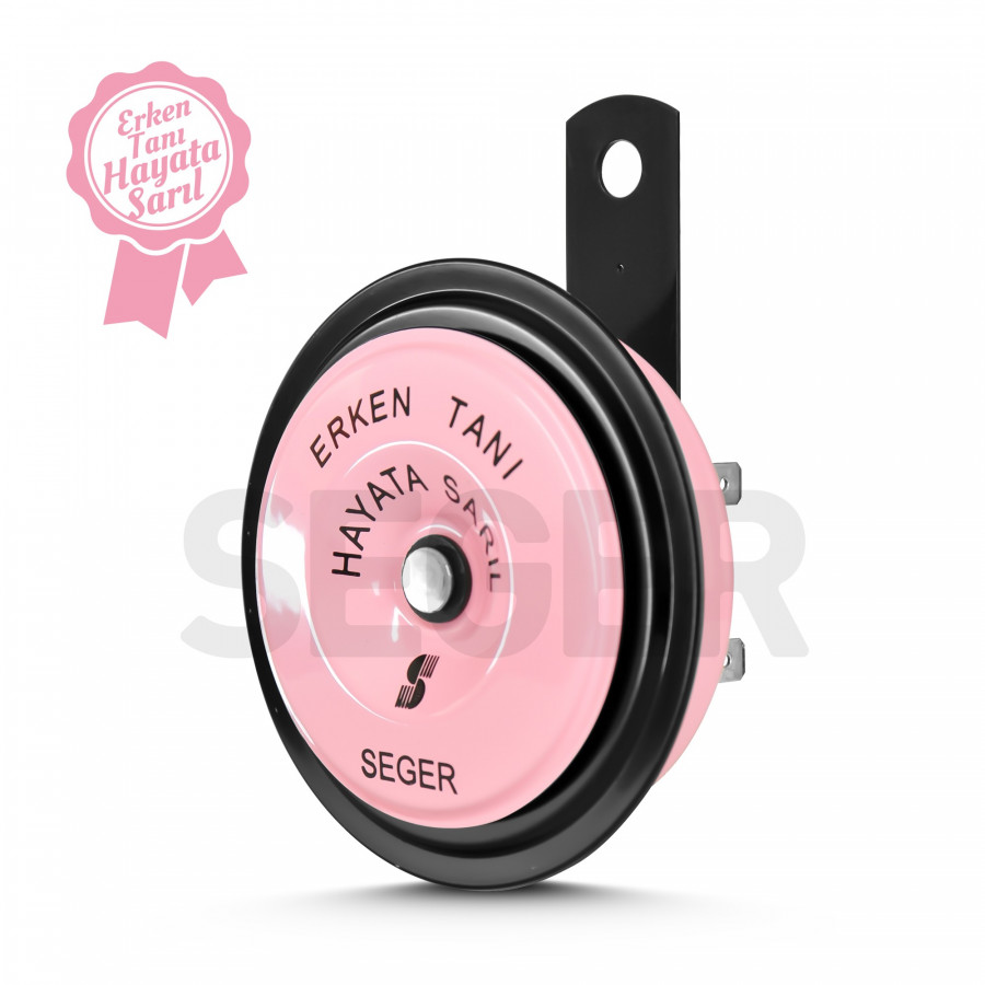 SEGER - 50F Disk Korna 12V, Kalın Ses (Kanser Farkındalık Projesi Özel Pembe Renk)
