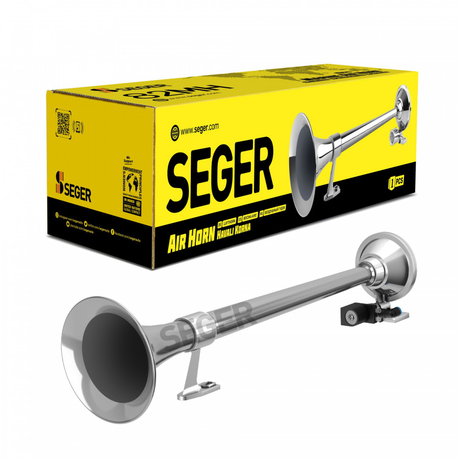 SEGER - 82Mh Marin Havalı Korna 12V, Krom Borulu