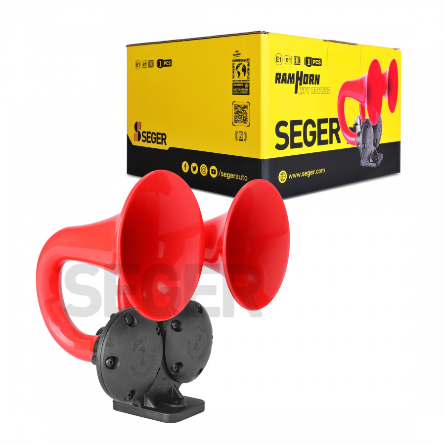 SEGER - 81Jh Çift Boynuz Havalı Korna 24V (Ramhorn), Kırmızı Plastik Borulu